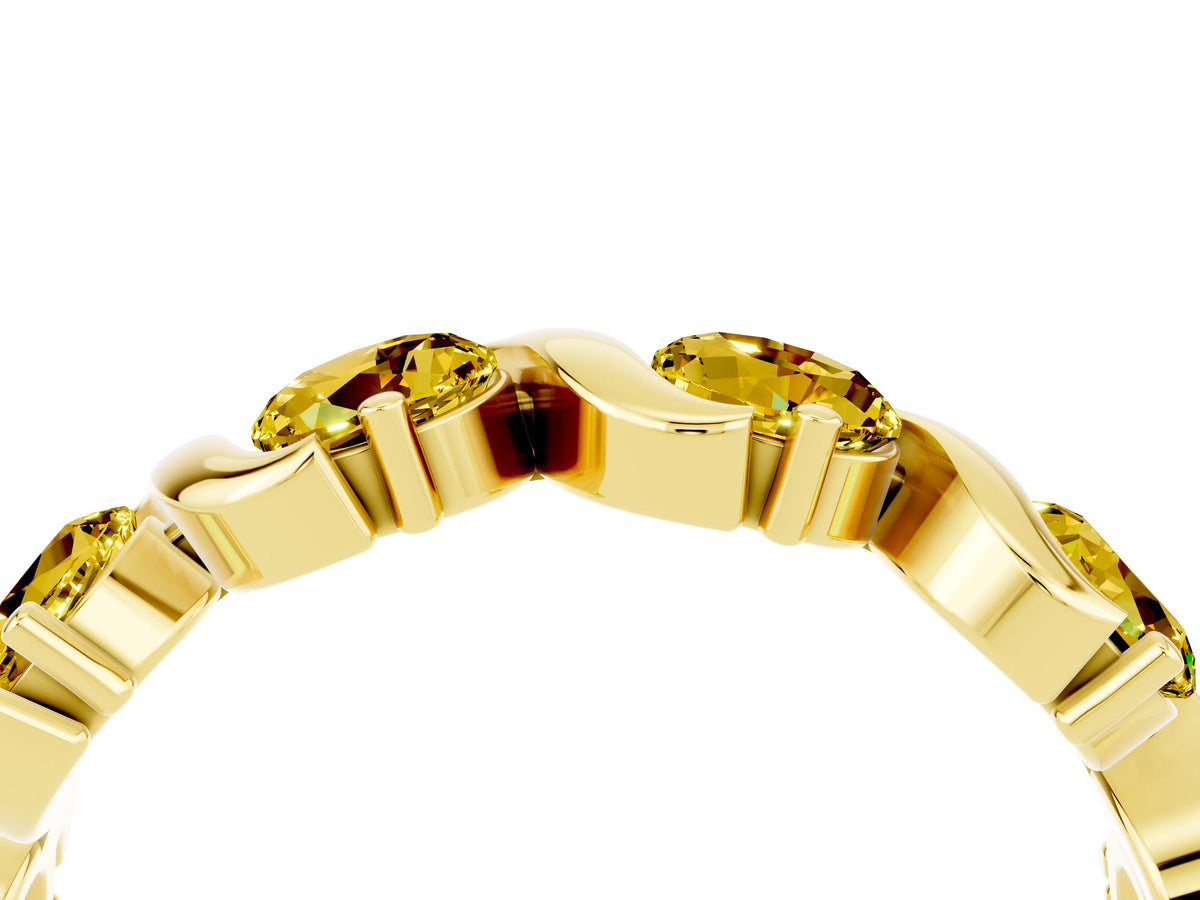 Round Yellow Sapphire Half Eternity Band in Yellow gold with Wave Prong Setting_4