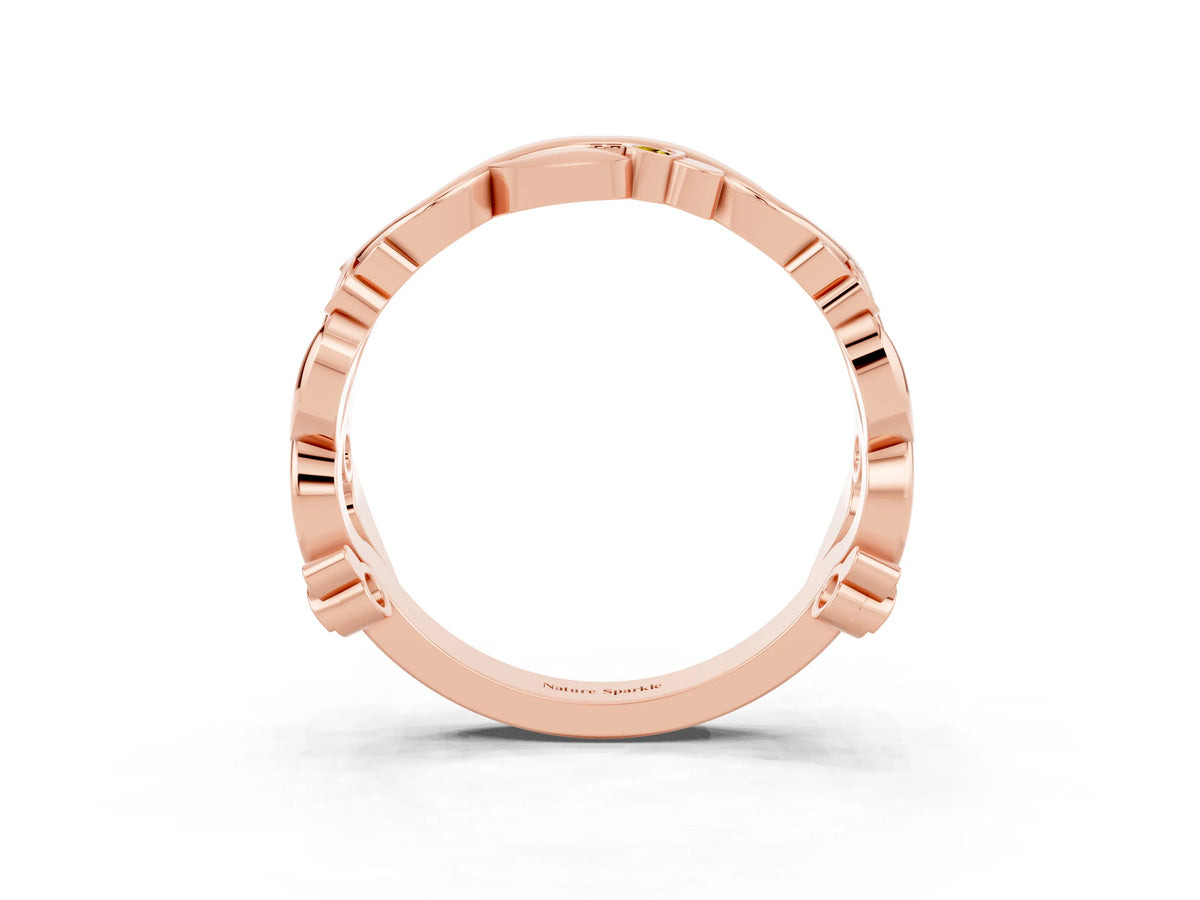 Round Yellow Sapphire Leaf Motif Eternity Band in Rose gold with Bezel Setting_3