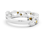 Round Yellow Sapphire Leaf Motif Eternity Band in Silver with Bezel Setting