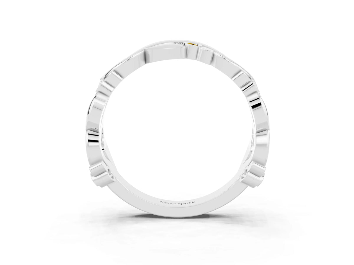 Round Yellow Sapphire Leaf Motif Eternity Band in White gold with Bezel Setting_3
