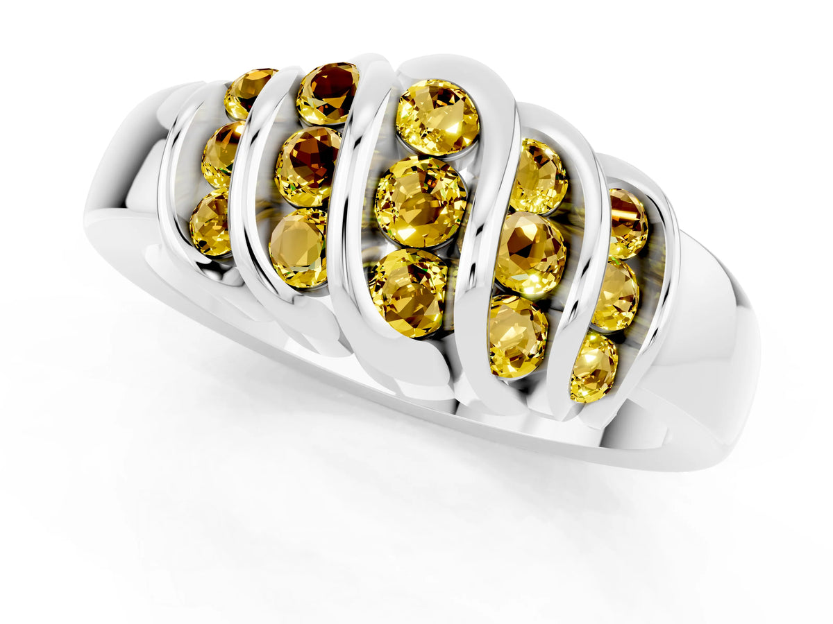 Round Yellow Sapphire Multi-Row Crossover Band in Platinum with Polished Curves_1
