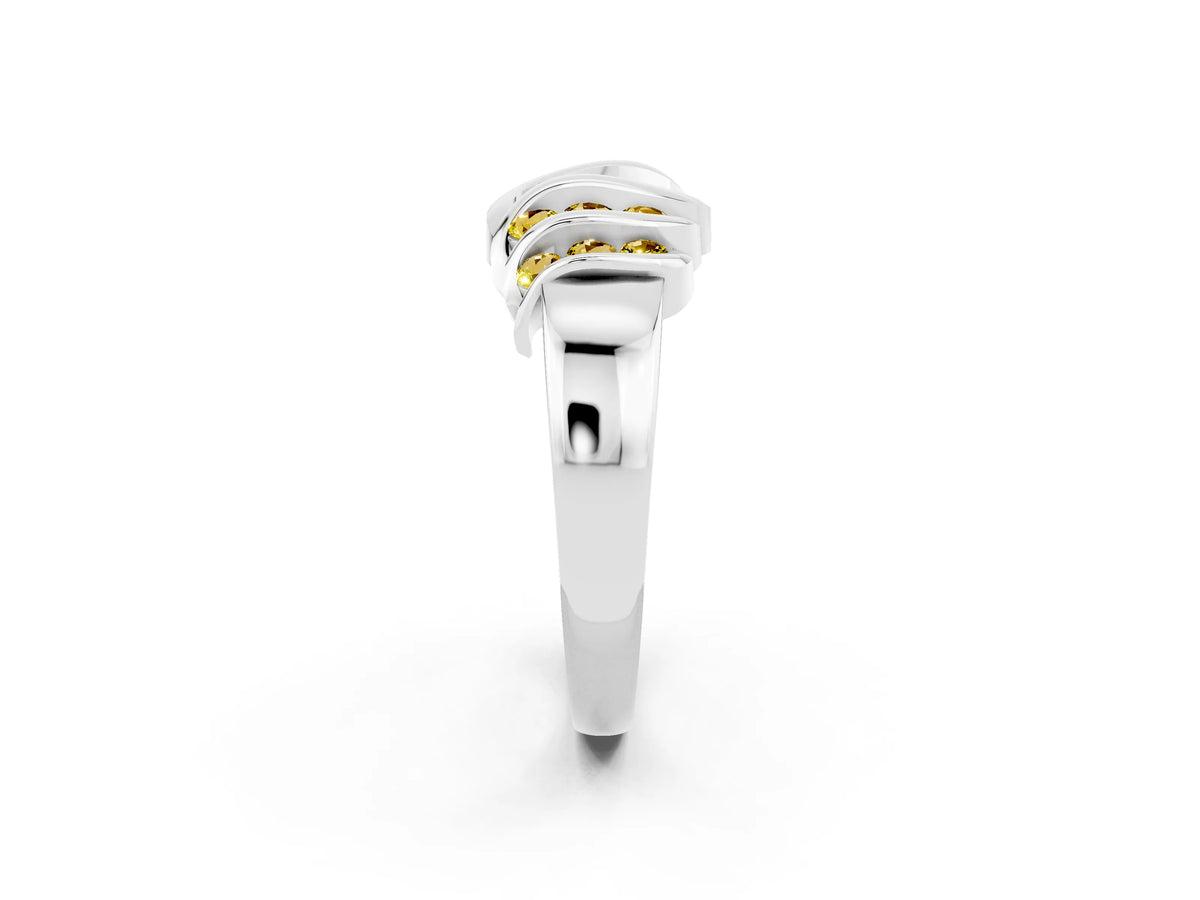 Round Yellow Sapphire Multi-Row Crossover Band in Platinum with Polished Curves_2