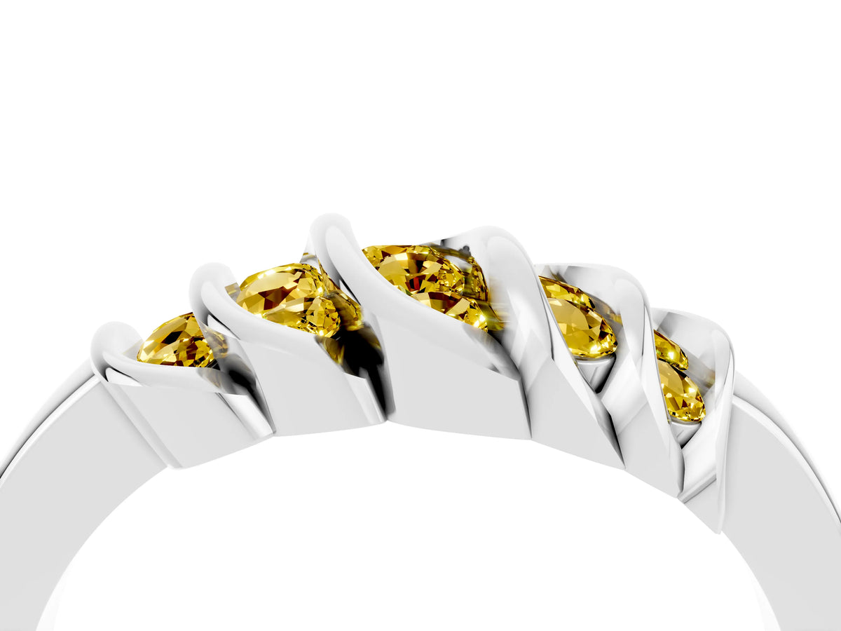 Round Yellow Sapphire Multi-Row Crossover Band in Platinum with Polished Curves_4