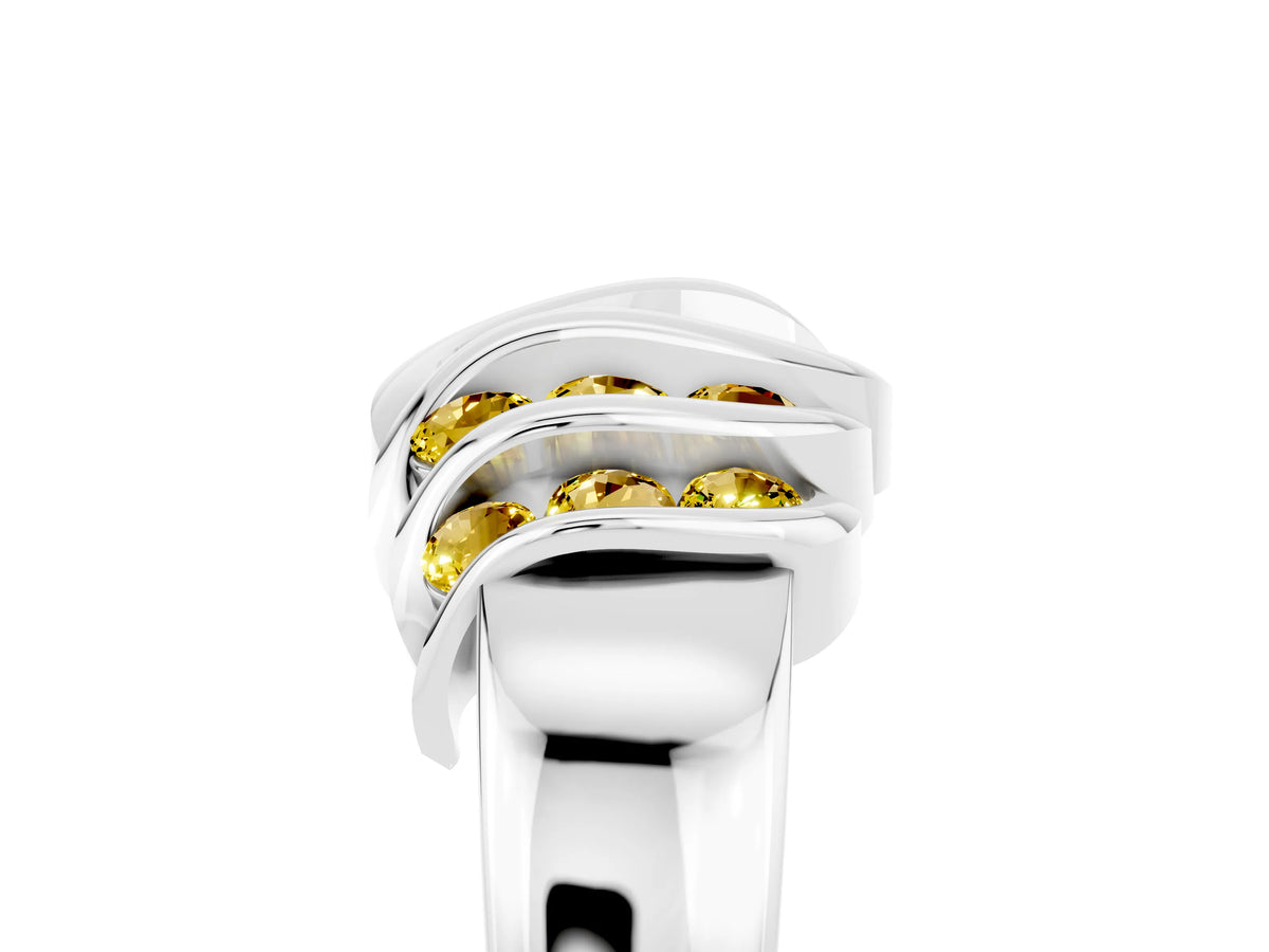 Round Yellow Sapphire Multi-Row Crossover Band in Platinum with Polished Curves_5