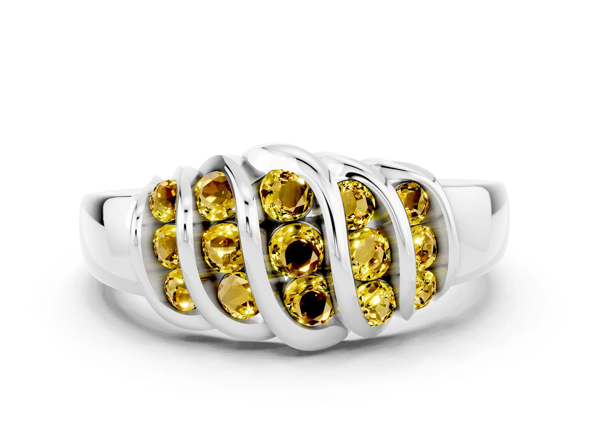 Round Yellow Sapphire Multi-Row Crossover Band in Silver with Polished Curves