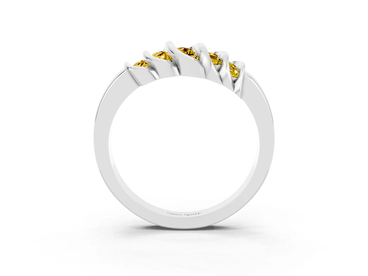 Round Yellow Sapphire Multi-Row Crossover Band in Silver with Polished Curves_3