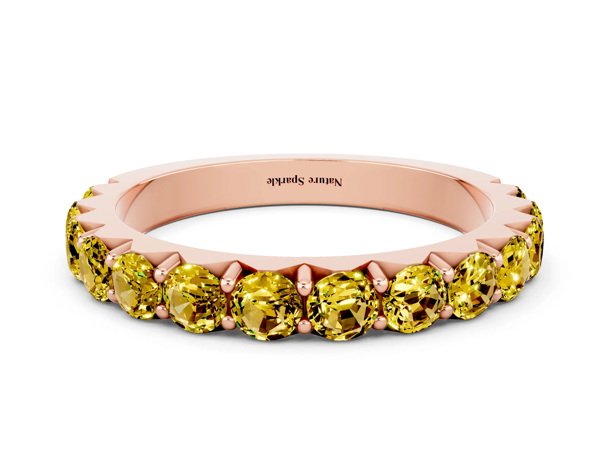 Round Yellow Sapphire Polished Half Eternity Band in Rose gold with Classic Prong Setting