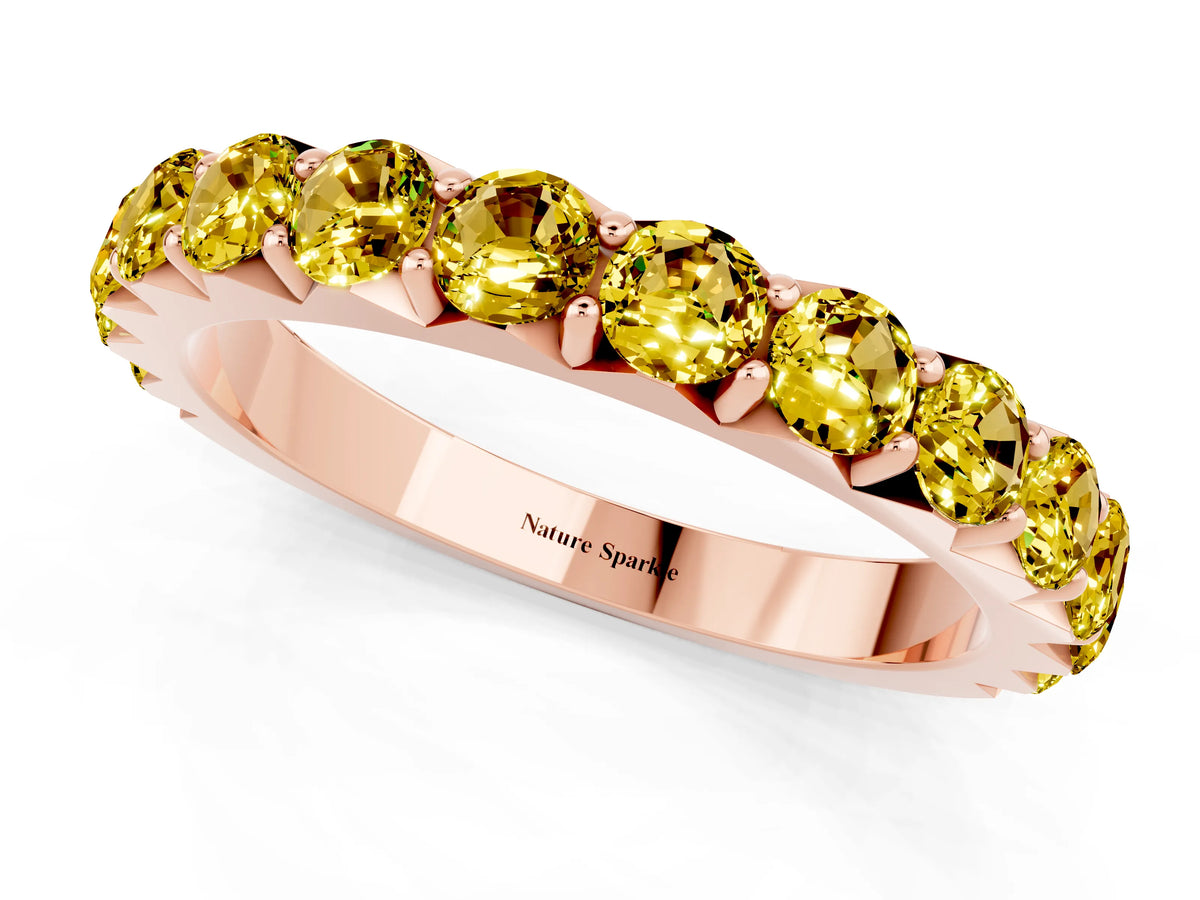 Round Yellow Sapphire Polished Half Eternity Band in Rose gold with Classic Prong Setting_1