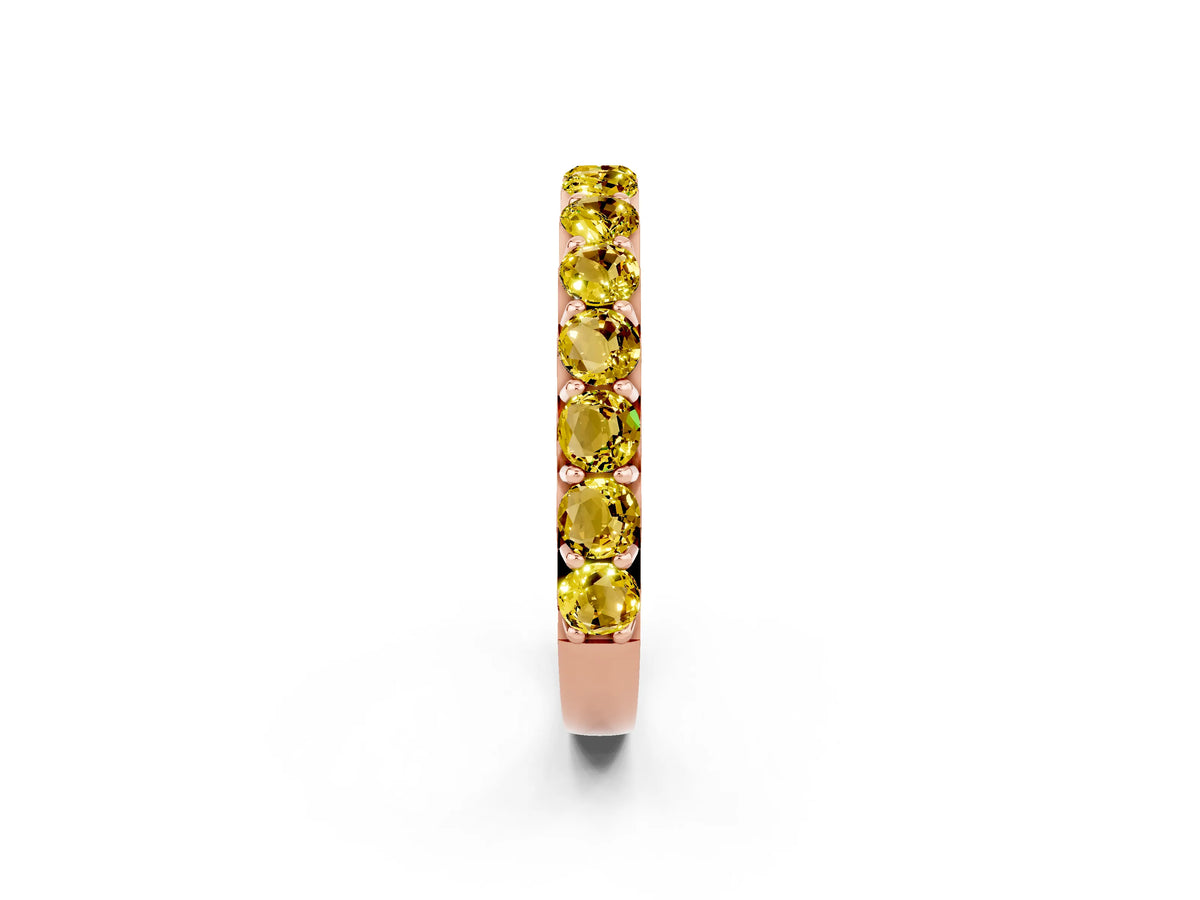 Round Yellow Sapphire Polished Half Eternity Band in Rose gold with Classic Prong Setting_2