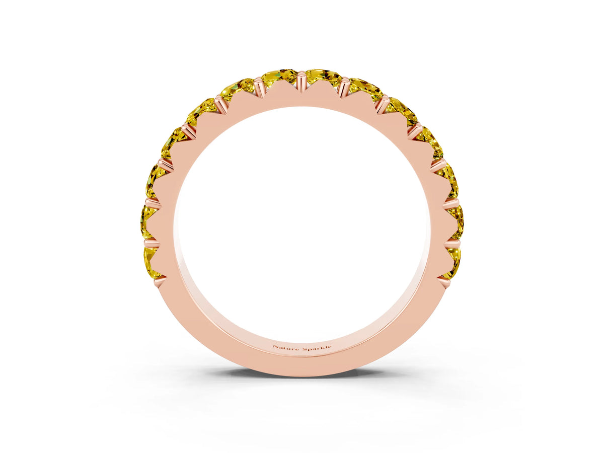 Round Yellow Sapphire Polished Half Eternity Band in Rose gold with Classic Prong Setting_3