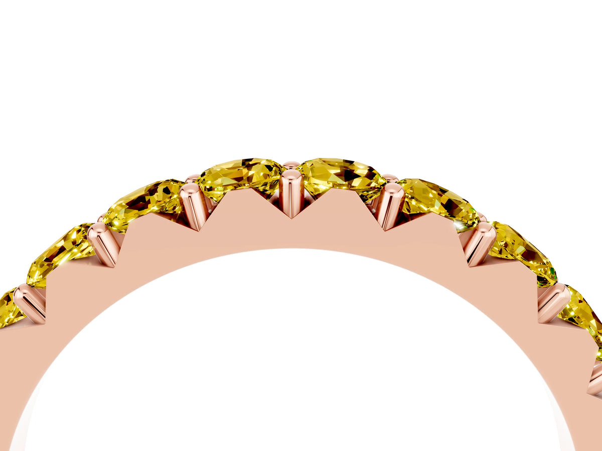 Round Yellow Sapphire Polished Half Eternity Band in Rose gold with Classic Prong Setting_4