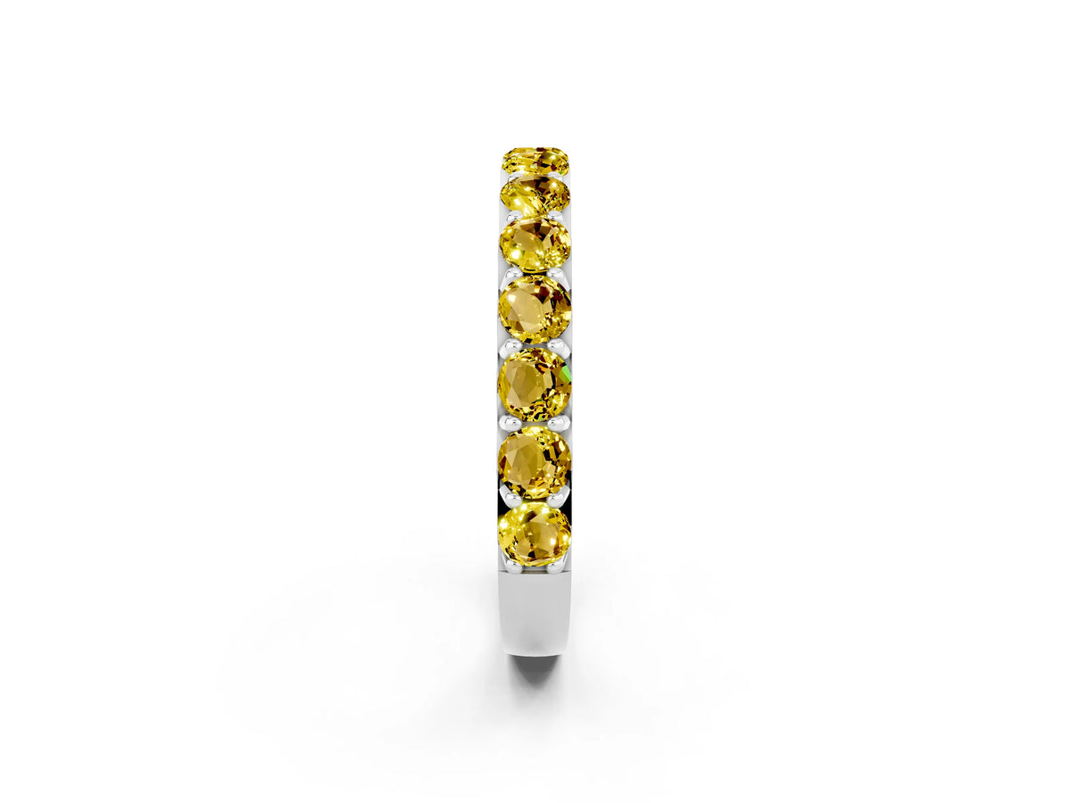 Round Yellow Sapphire Polished Half Eternity Band in Silver with Classic Prong Setting_2