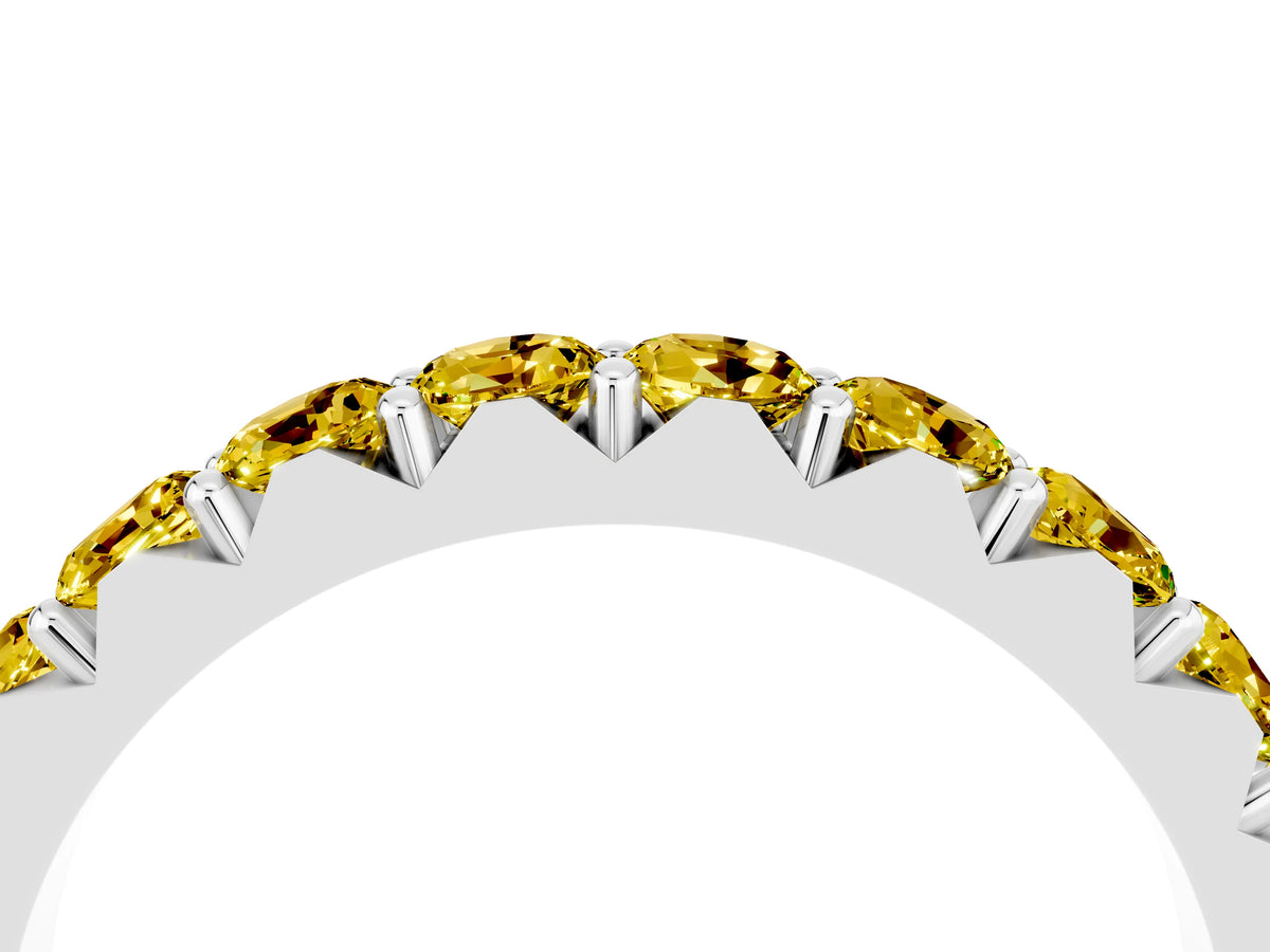 Round Yellow Sapphire Polished Half Eternity Band in Silver with Classic Prong Setting_4