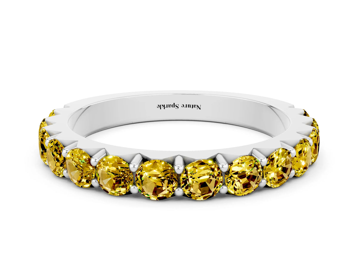 Round Yellow Sapphire Polished Half Eternity Band in White gold with Classic Prong Setting