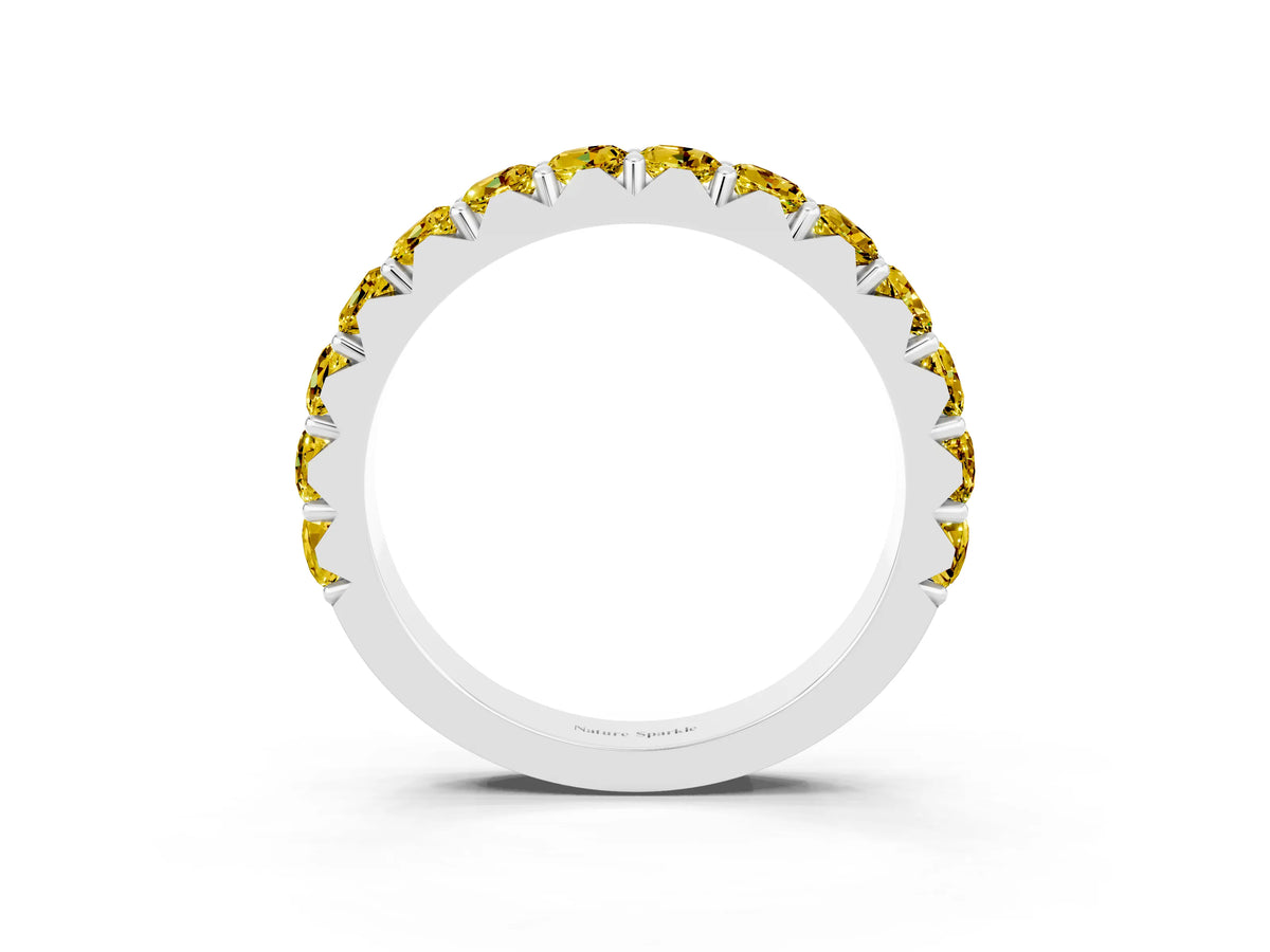 Round Yellow Sapphire Polished Half Eternity Band in White gold with Classic Prong Setting_3