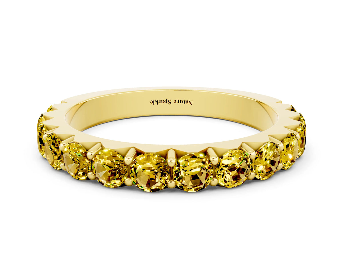 Round Yellow Sapphire Polished Half Eternity Band in Yellow gold with Classic Prong Setting