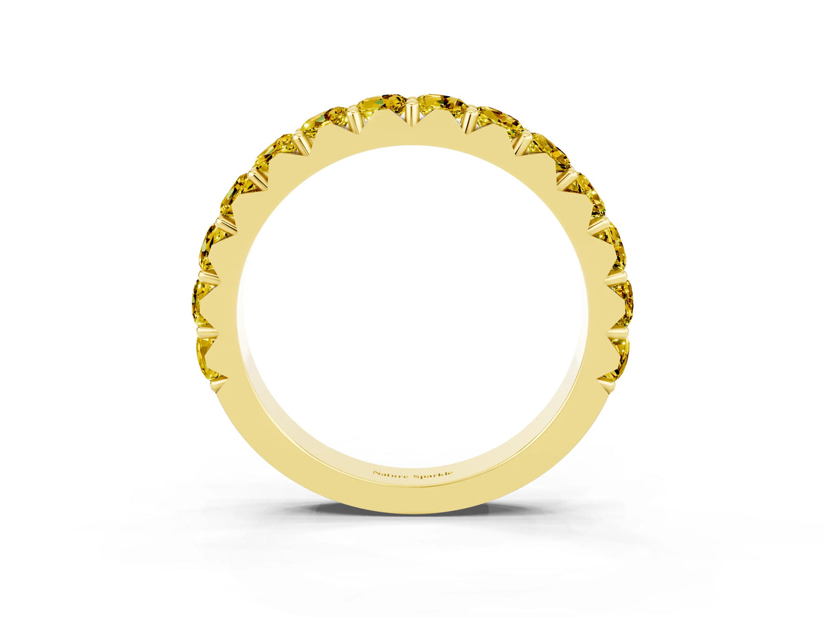 Round Yellow Sapphire Polished Half Eternity Band in Yellow gold with Classic Prong Setting_3