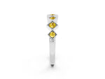Round Yellow Sapphire Square Bezel Chevron Band in Silver with Milgrain Detailing_2
