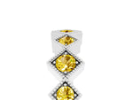 Round Yellow Sapphire Square Bezel Chevron Band in White gold with Milgrain Detailing_5