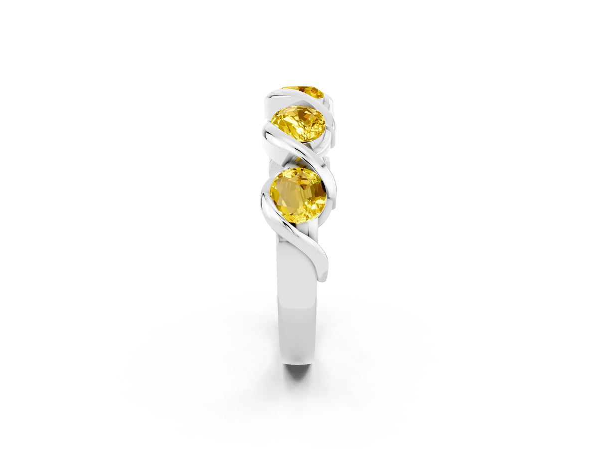 Round Yellow Sapphire Wave Band in White gold with Channel Setting and Shared Prongs_2