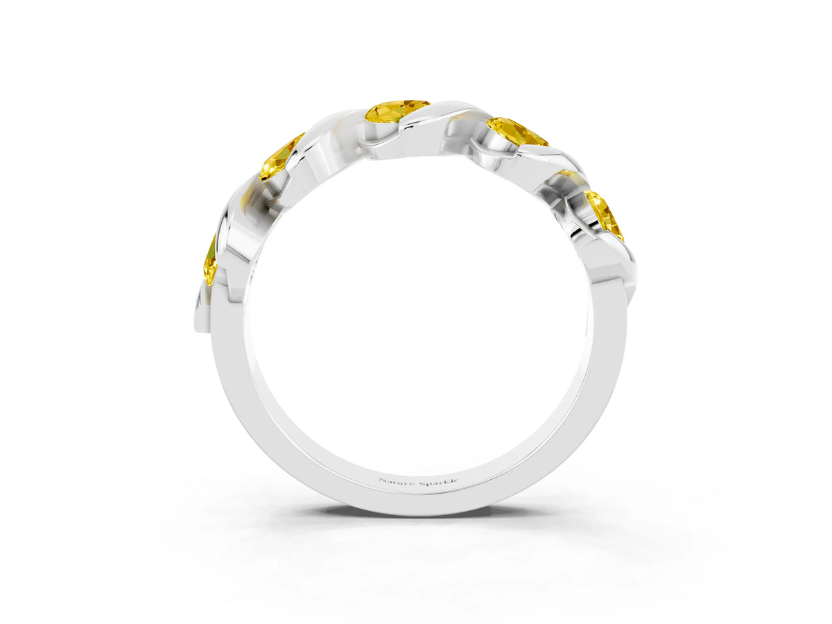 Round Yellow Sapphire Wave Band in White gold with Channel Setting and Shared Prongs_3