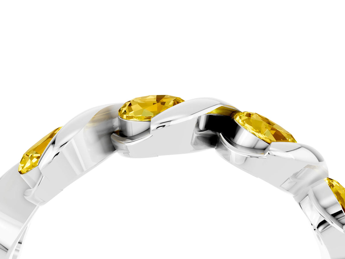 Round Yellow Sapphire Wave Band in White gold with Channel Setting and Shared Prongs_4