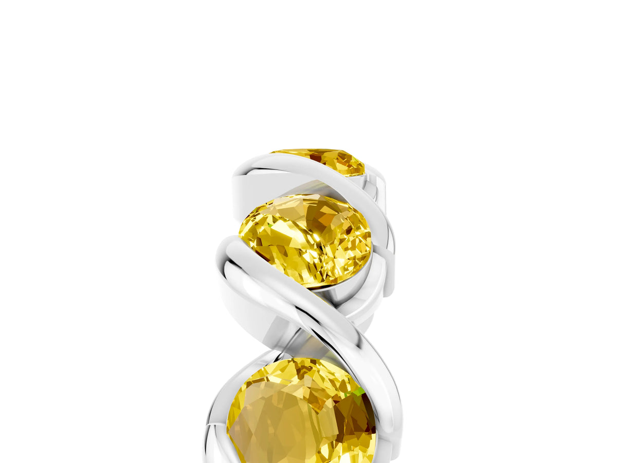 Round Yellow Sapphire Wave Band in White gold with Channel Setting and Shared Prongs_5
