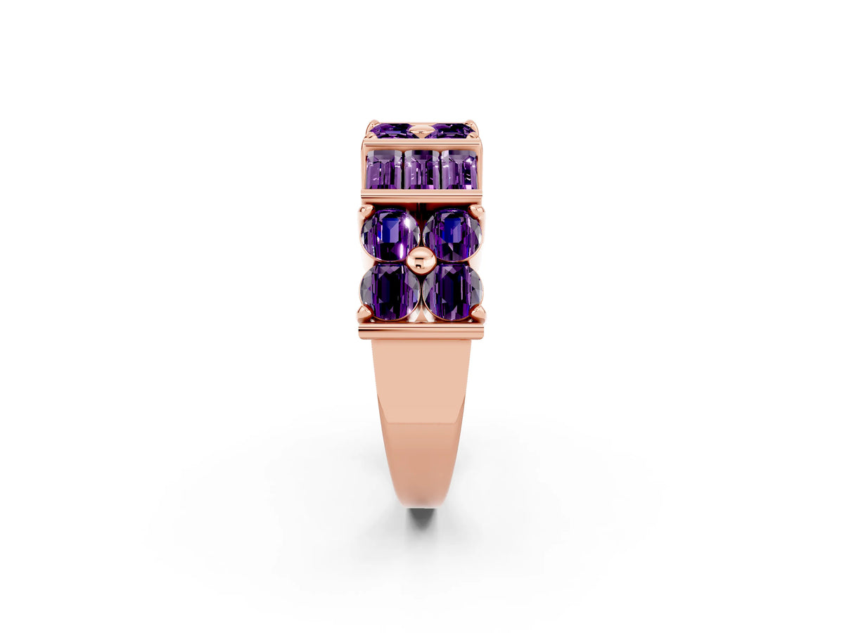 Round and Baguette Amethyst Anniversary Band in Rose gold with Channel and Prong Setting_2