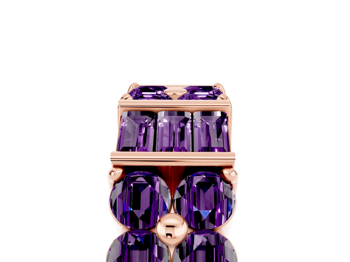 Round and Baguette Amethyst Anniversary Band in Rose gold with Channel and Prong Setting_5