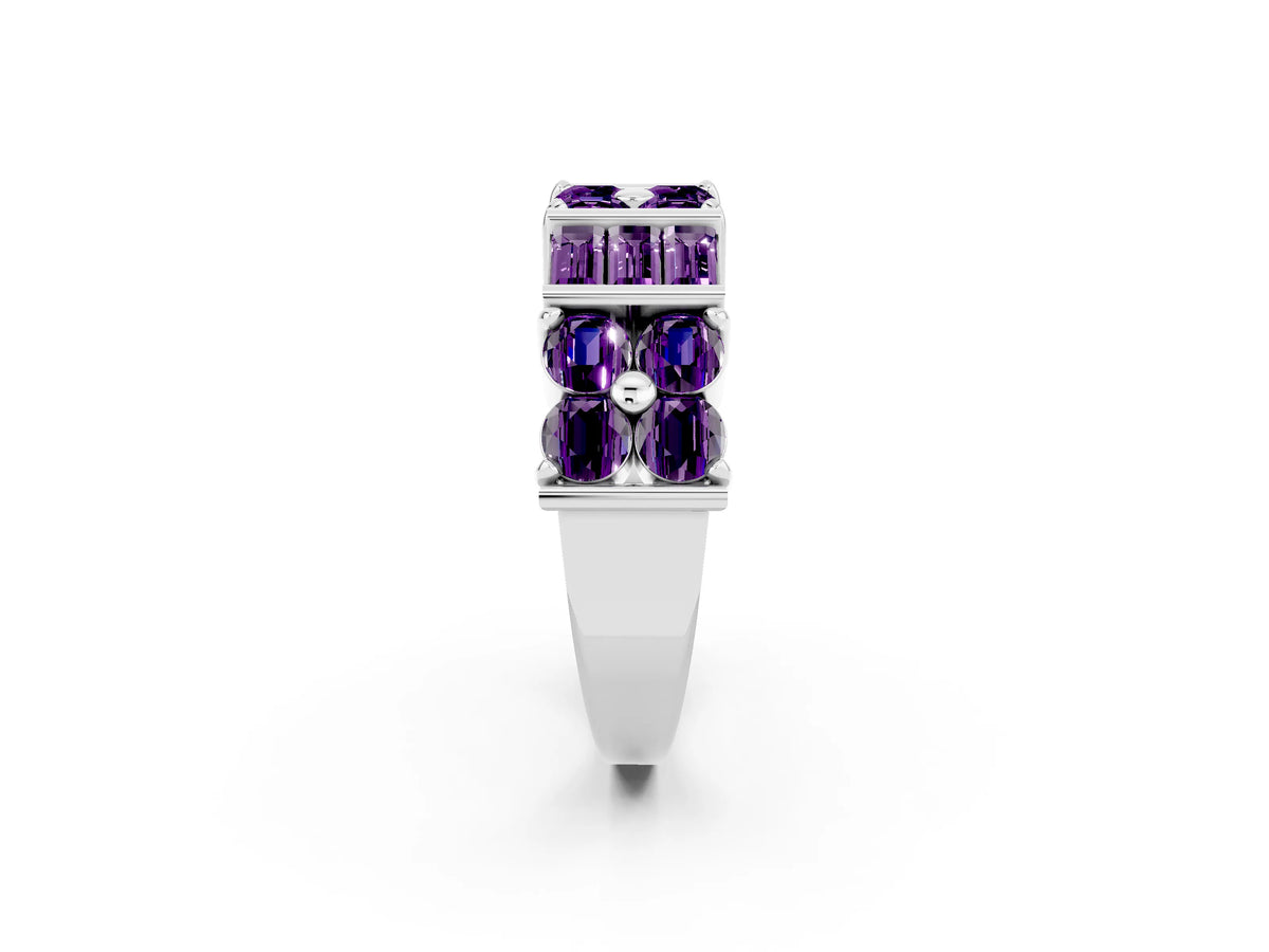 Round and Baguette Amethyst Anniversary Band in Silver with Channel and Prong Setting_2