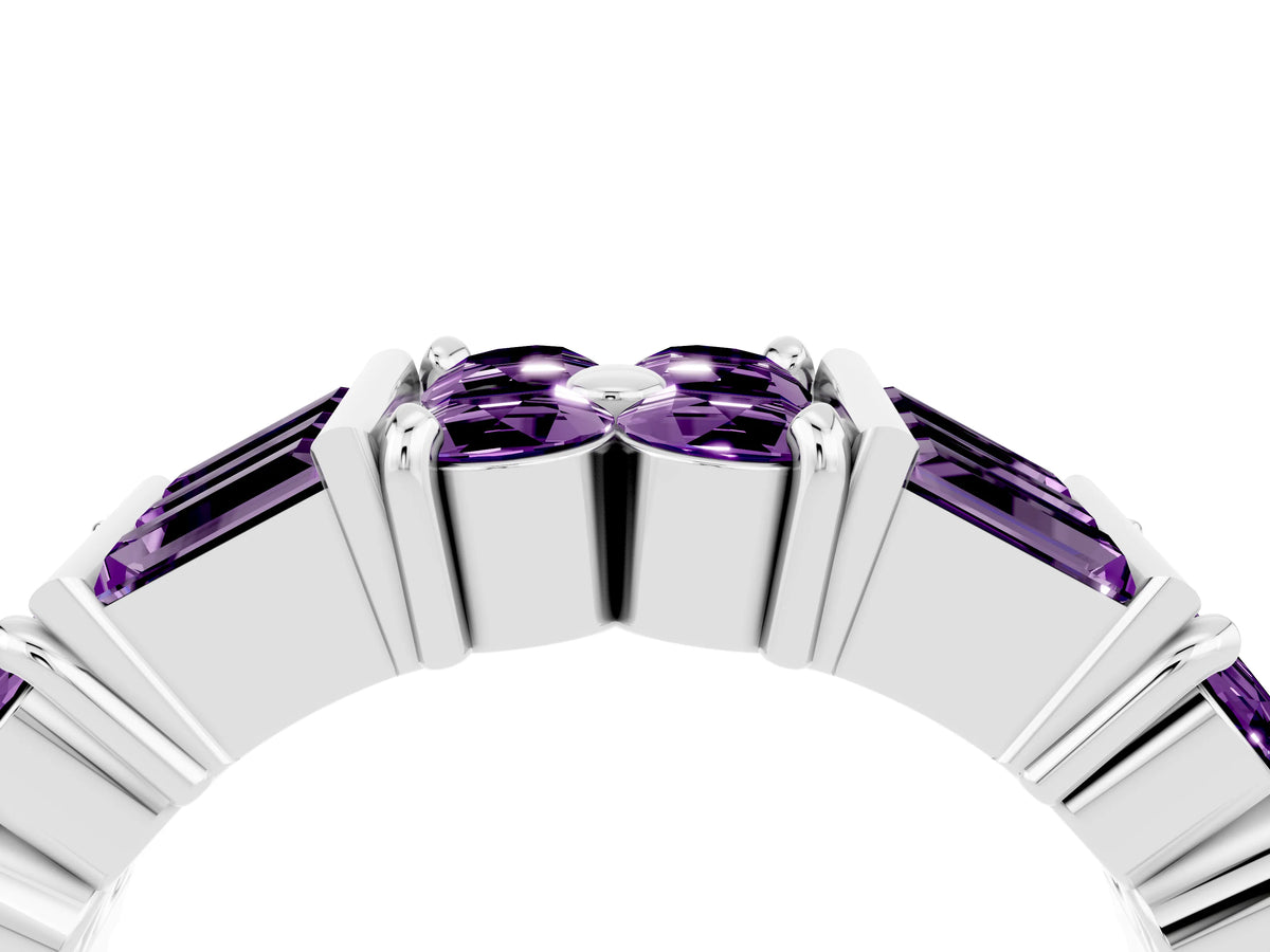 Round and Baguette Amethyst Anniversary Band in Silver with Channel and Prong Setting_4