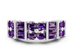 Round and Baguette Amethyst Anniversary Band in White gold with Channel and Prong Setting