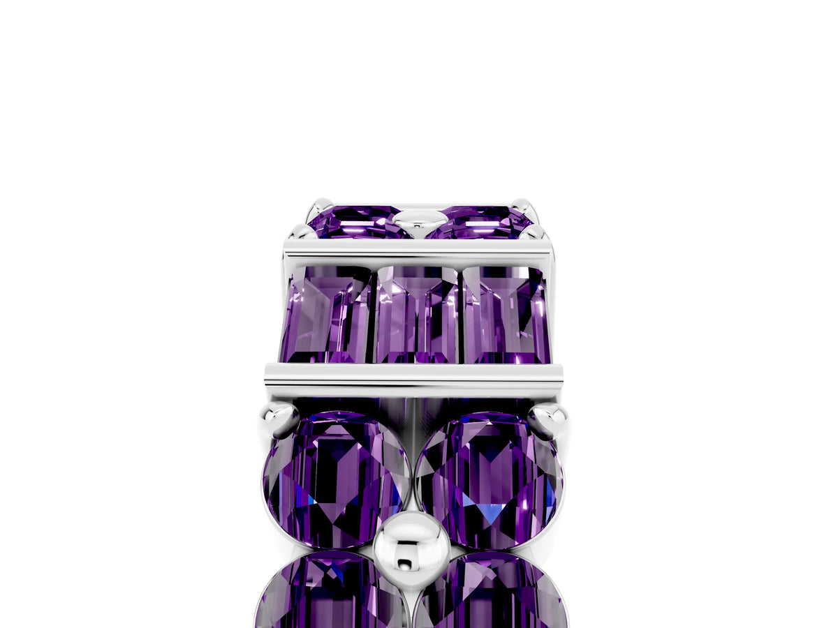 Round and Baguette Amethyst Anniversary Band in White gold with Channel and Prong Setting_5