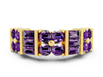Round and Baguette Amethyst Anniversary Band in Yellow gold with Channel and Prong Setting