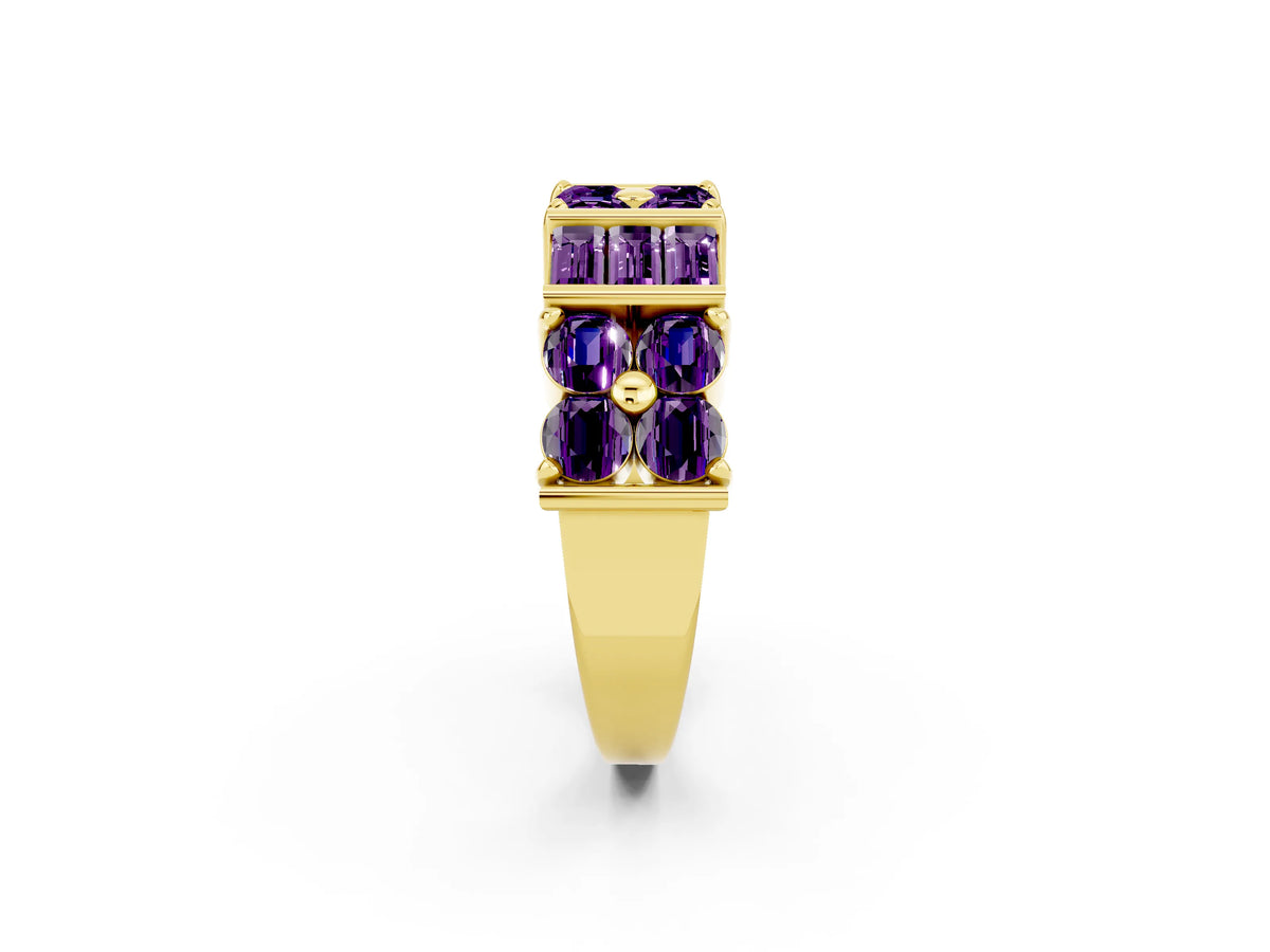 Round and Baguette Amethyst Anniversary Band in Yellow gold with Channel and Prong Setting_2