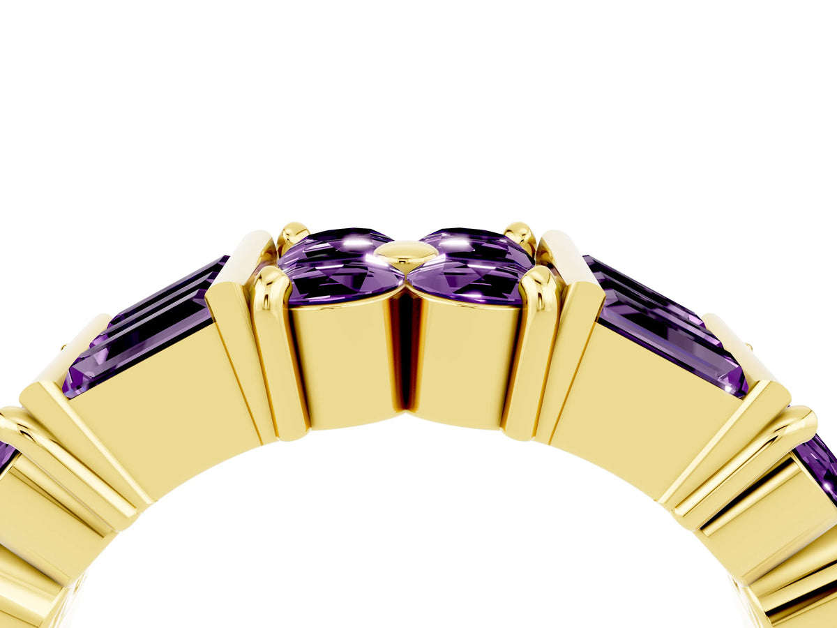 Round and Baguette Amethyst Anniversary Band in Yellow gold with Channel and Prong Setting_4