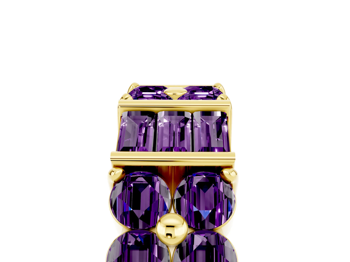 Round and Baguette Amethyst Anniversary Band in Yellow gold with Channel and Prong Setting_5