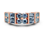 Round and Baguette Aquamarine Anniversary Band in Rose gold with Channel and Prong Setting