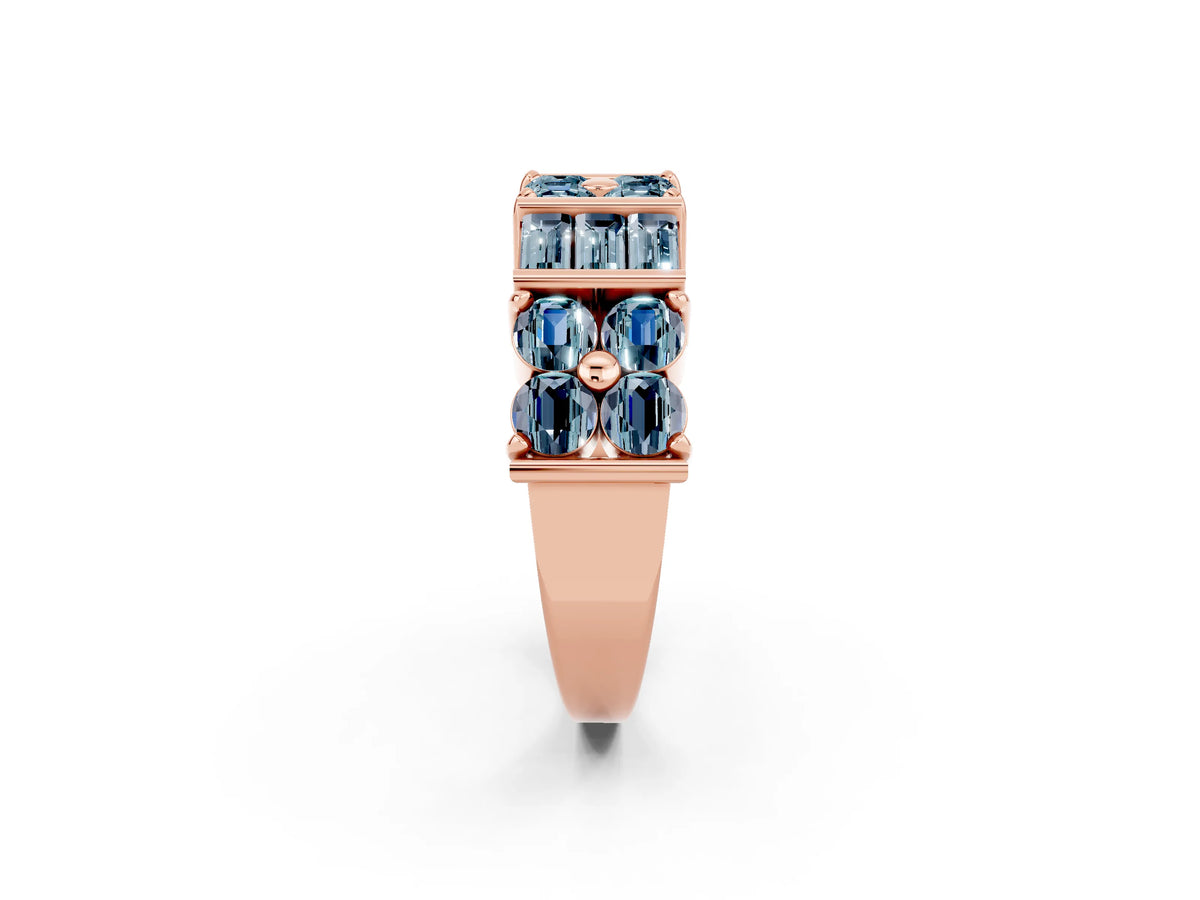 Round and Baguette Aquamarine Anniversary Band in Rose gold with Channel and Prong Setting_2