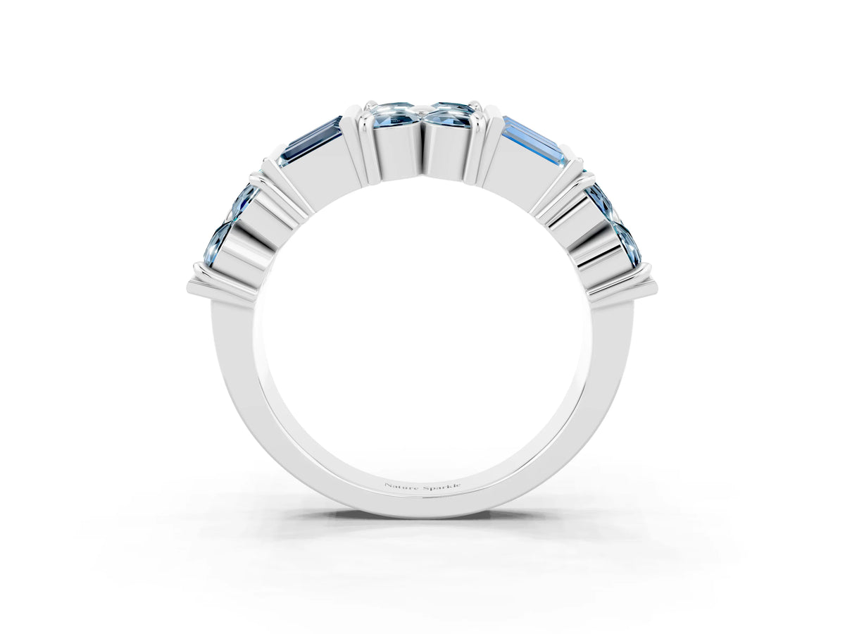 Round and Baguette Aquamarine Anniversary Band in Silver with Channel and Prong Setting_3