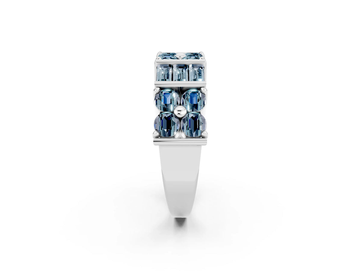 Round and Baguette Aquamarine Anniversary Band in White gold with Channel and Prong Setting_2