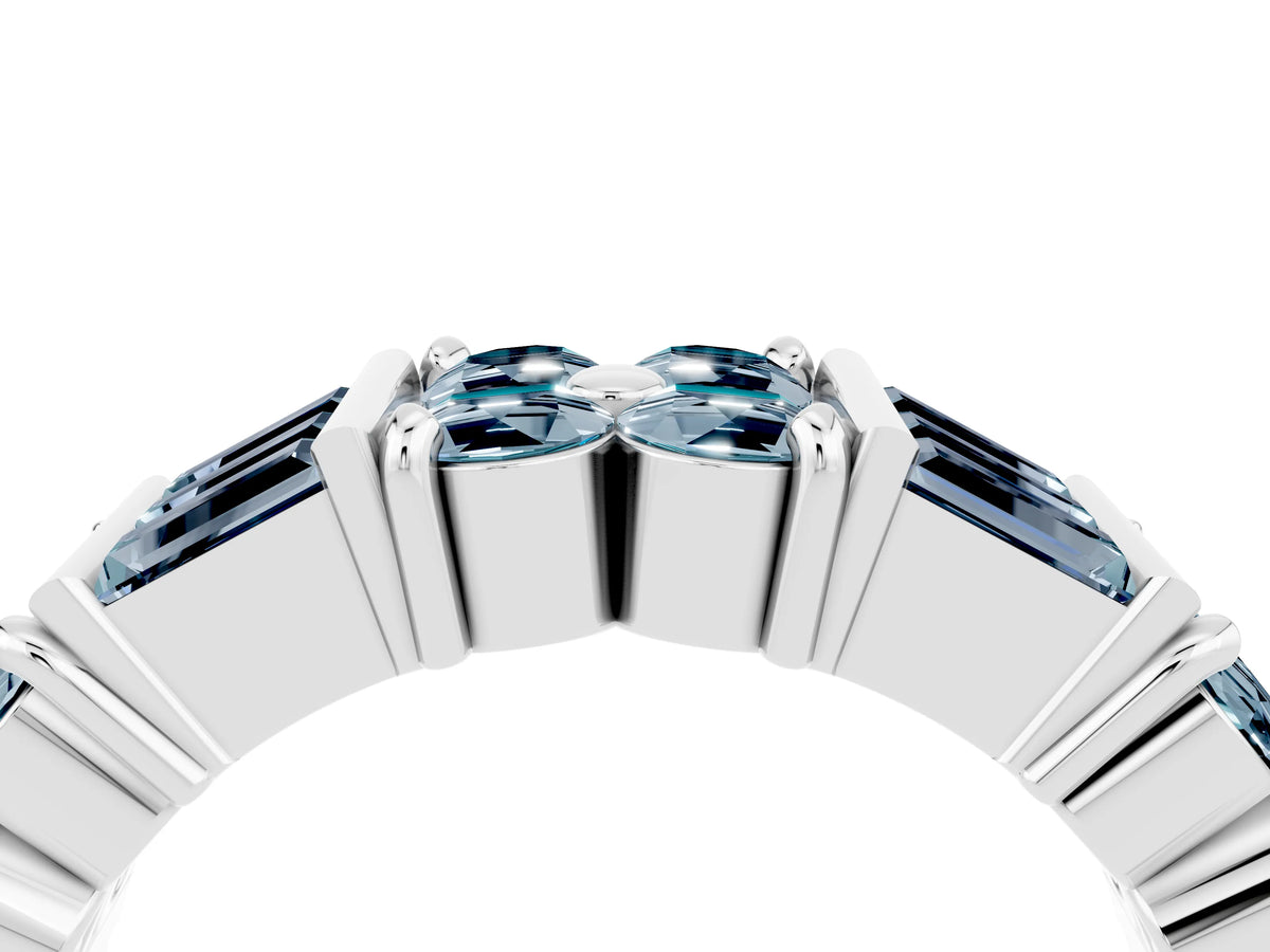 Round and Baguette Aquamarine Anniversary Band in White gold with Channel and Prong Setting_4