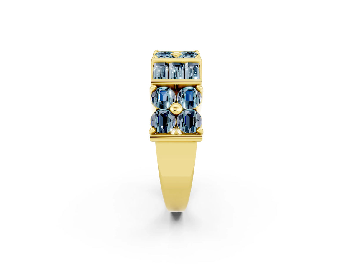 Round and Baguette Aquamarine Anniversary Band in Yellow gold with Channel and Prong Setting_2