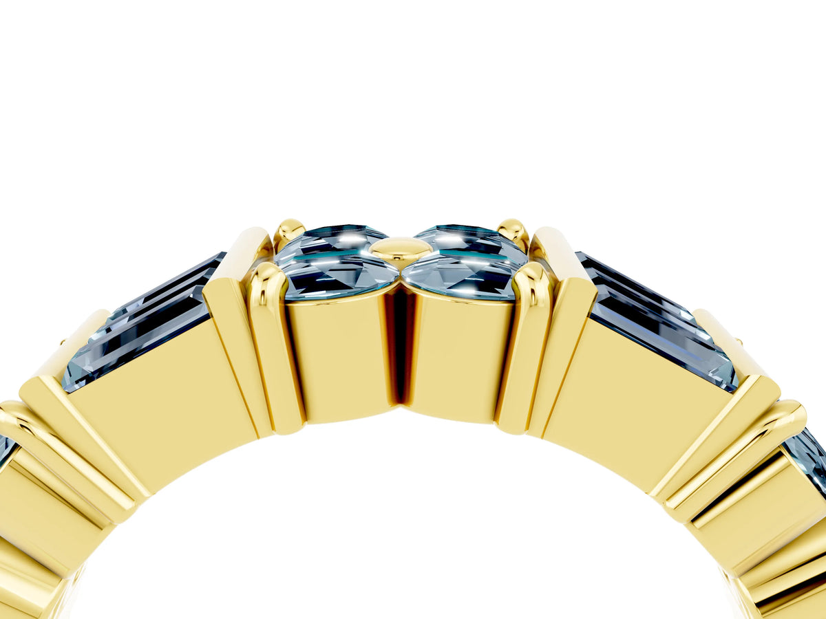 Round and Baguette Aquamarine Anniversary Band in Yellow gold with Channel and Prong Setting_4