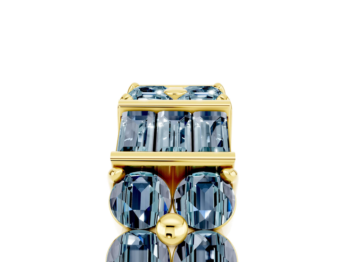 Round and Baguette Aquamarine Anniversary Band in Yellow gold with Channel and Prong Setting_5