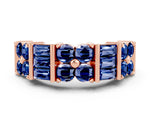 Round and Baguette Blue Sapphire Anniversary Band in Rose gold with Channel and Prong Setting