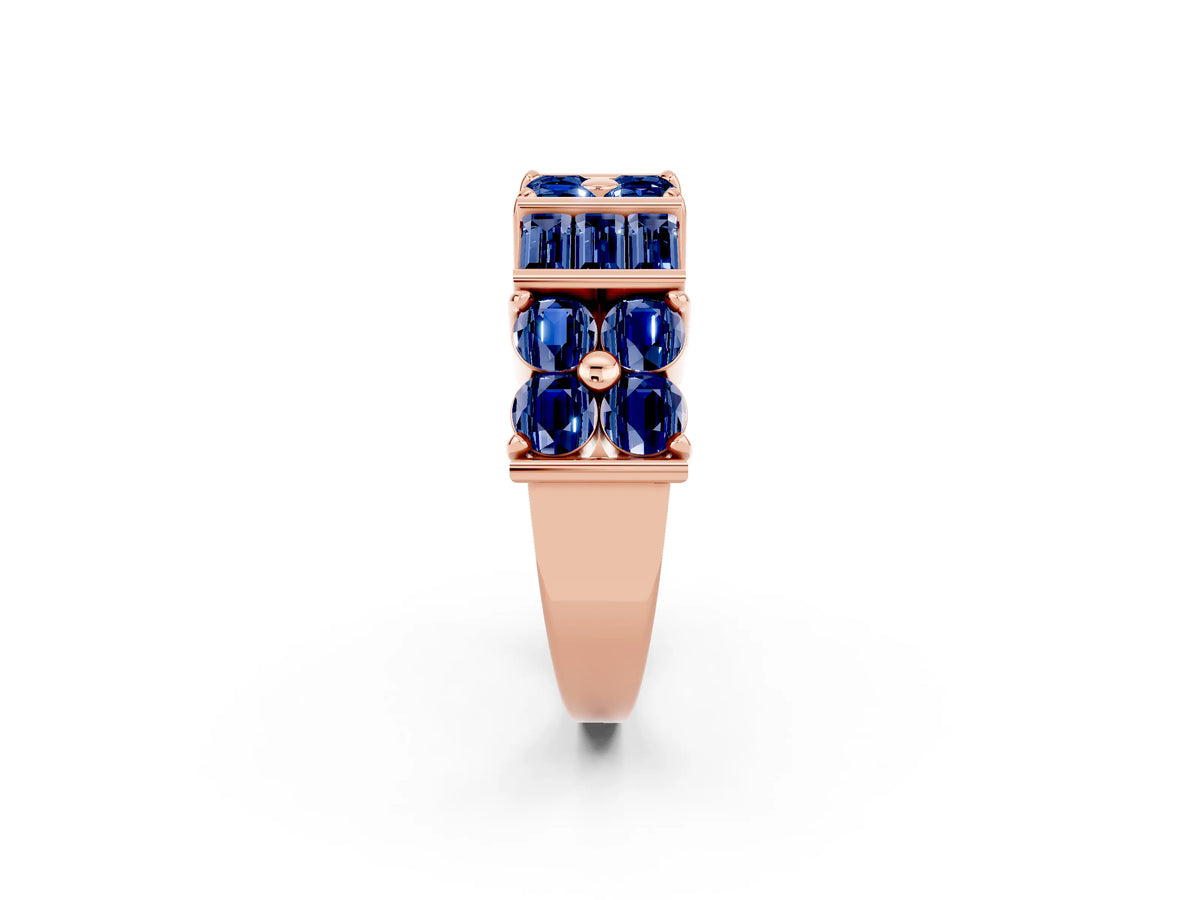 Round and Baguette Blue Sapphire Anniversary Band in Rose gold with Channel and Prong Setting_2