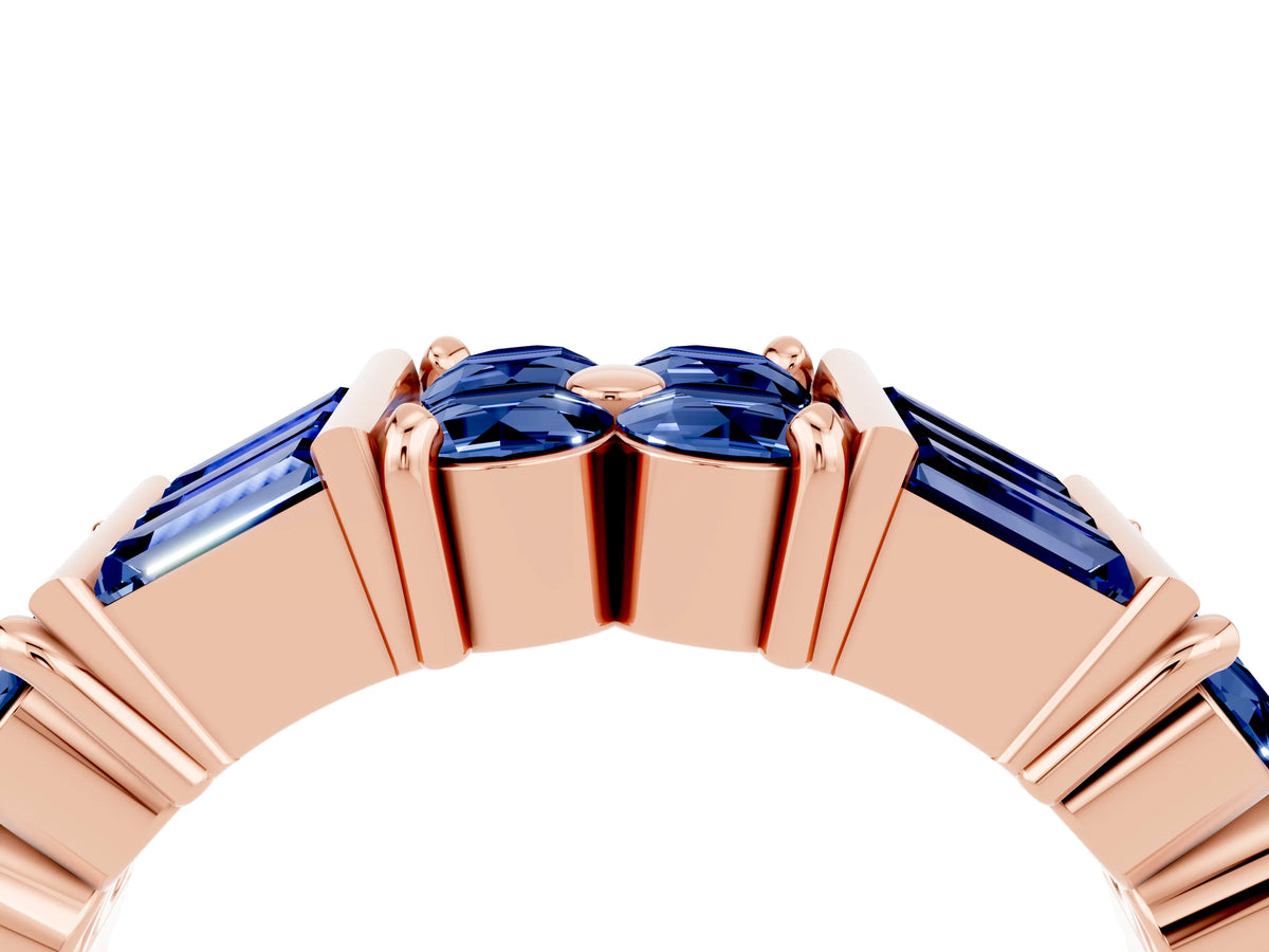 Round and Baguette Blue Sapphire Anniversary Band in Rose gold with Channel and Prong Setting_4