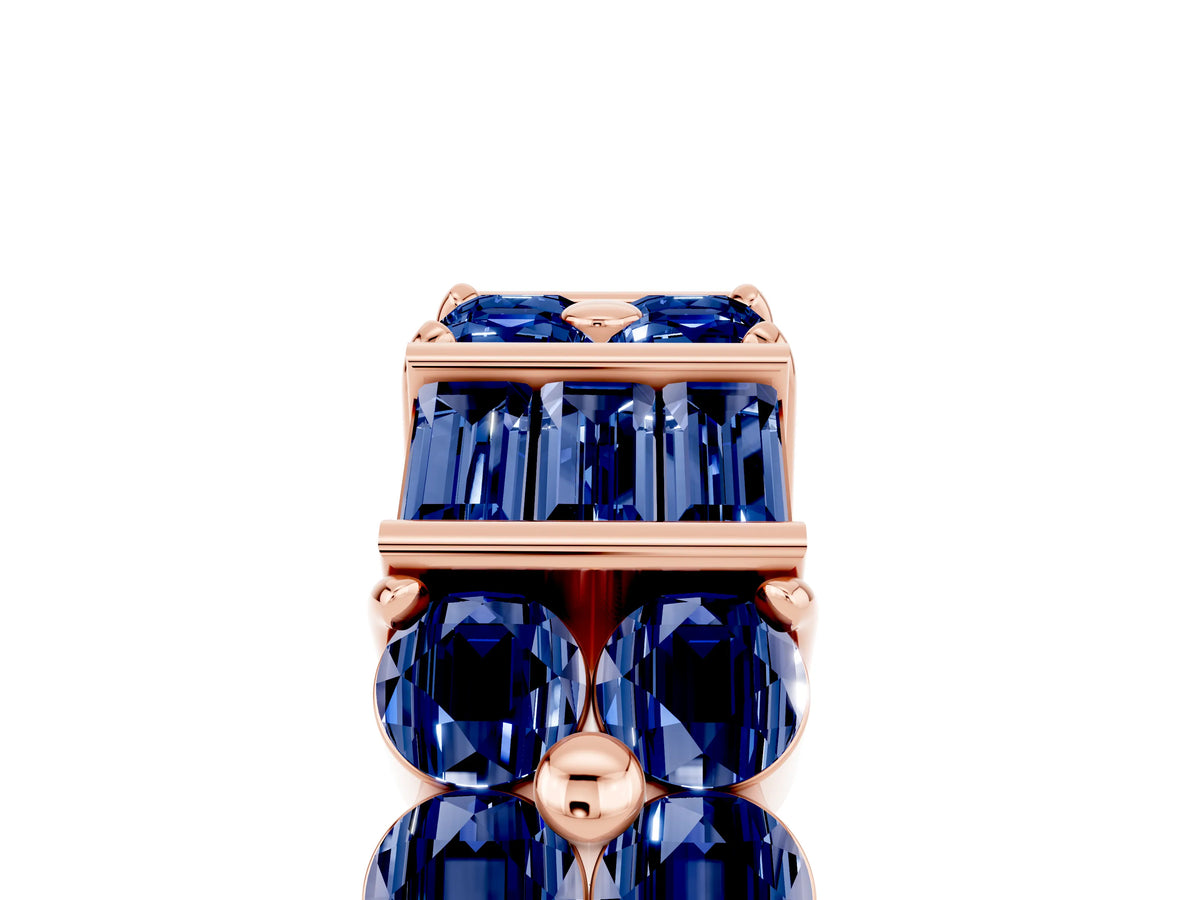Round and Baguette Blue Sapphire Anniversary Band in Rose gold with Channel and Prong Setting_5