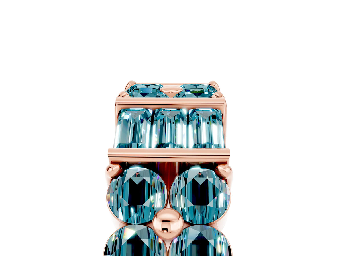 Round and Baguette Blue Topaz Anniversary Band in Rose gold with Channel and Prong Setting_5